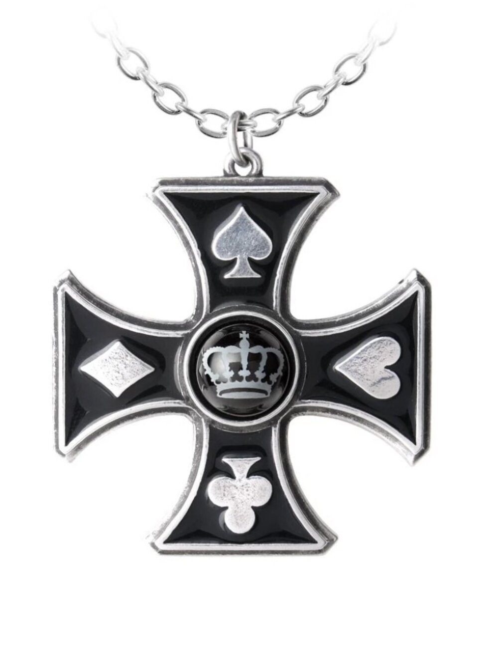 Alchemy Gothic Sharps Cross Pendant Iron Cross Black Card Suit Luck Pewter ULP41